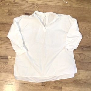 White Uniqlo Women's Cotton Dress Shirt 3/4 Sleeves, Size Small